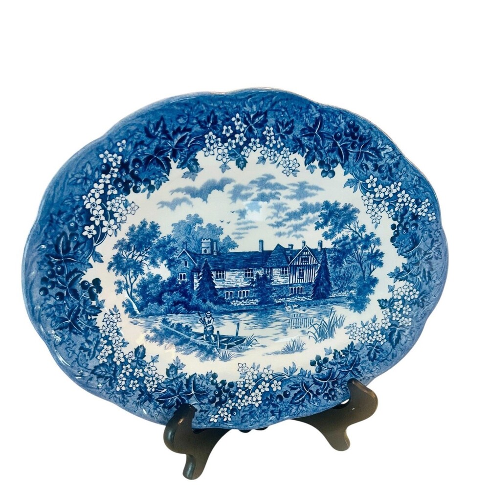 J G Meakin Romantic England KENT IGHTHAM MOTE Blue 12.25" Oval Serving Platter